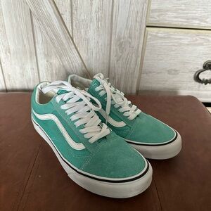 Vans Green and White Sneakers with Canvas Upper and Signature Side Stripe